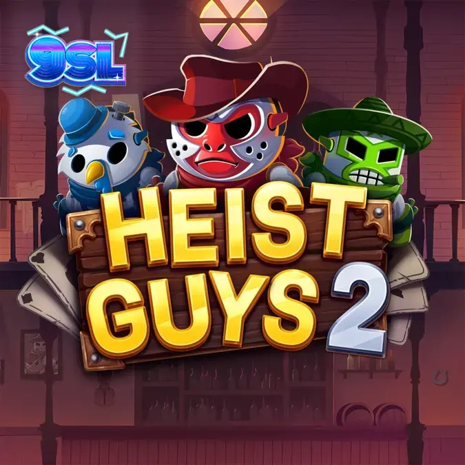 Tampilan visual slot Heist Guys 2 dengan tema perampokan Barat
