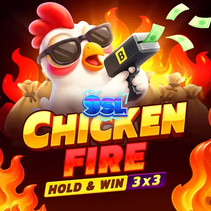 Tampilan visual slot Chicken Fire dengan tema api dan grid 3x3